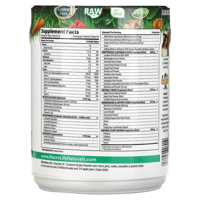 Macrolife Naturals, Macro Greens, Superfood, 30 oz (850 g) 54139908010