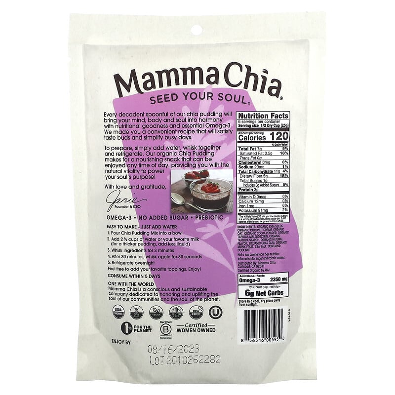 Mamma Chia, Chia Pudding Mix, Dark Chocolate, 5.3 oz (150 g) 856516005950