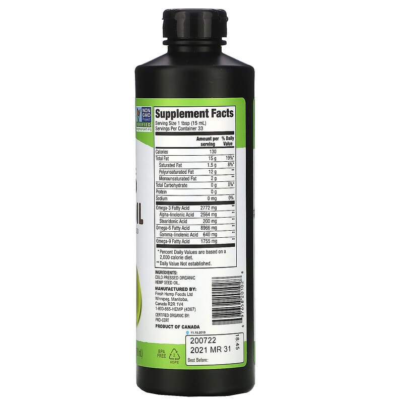 Manitoba Harvest, Organic Hemp Seed Oil, 16.9 fl oz (500 ml) 697658201028