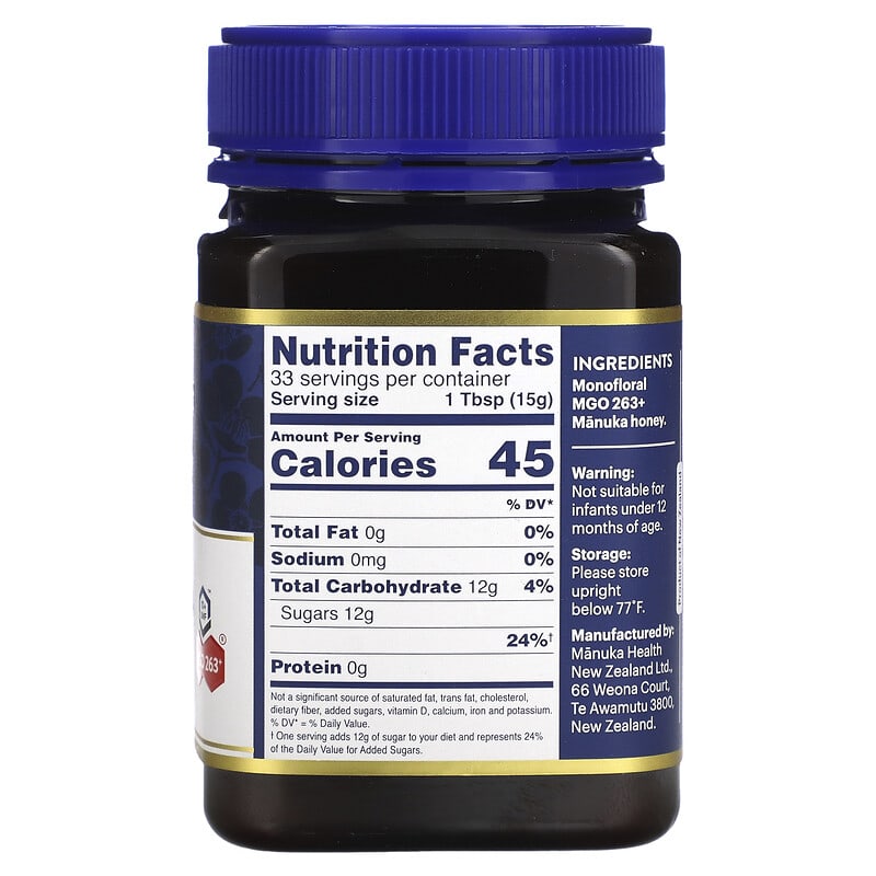 Manuka Health, Manuka Honey, MGO 263+, 1.1 lb (500 g) 895015001582