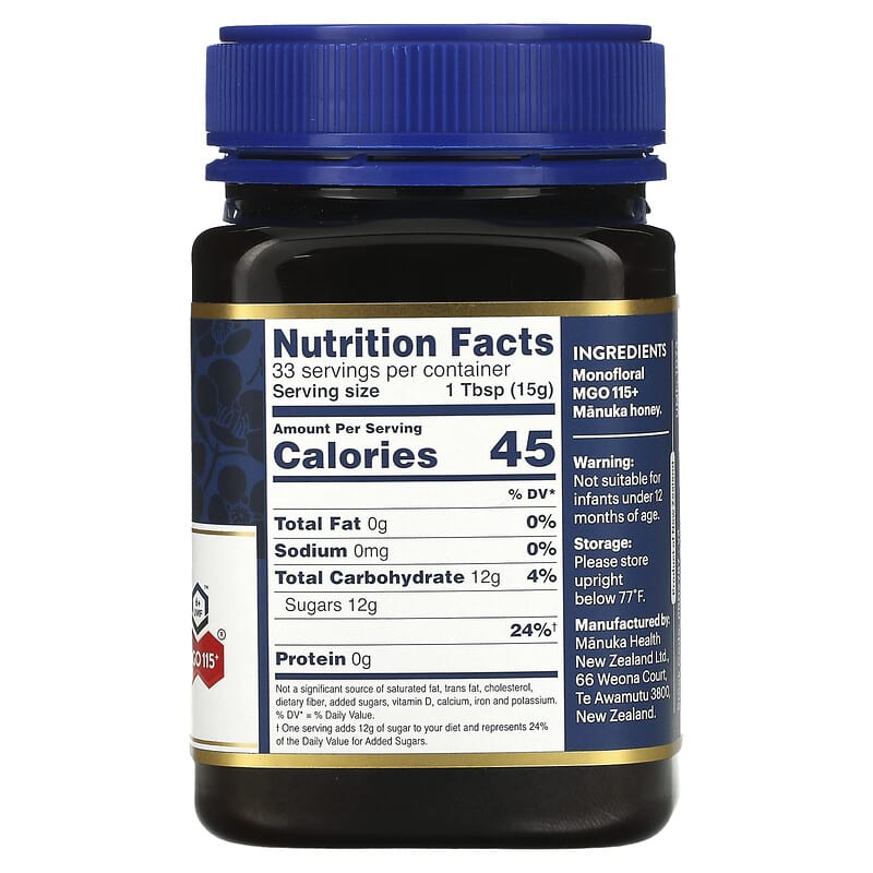 Manuka Health, Raw Manuka Honey, MGO 115+, 1.1 lb (500 g) 895015001537