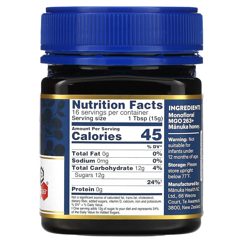 Manuka Health, Raw Manuka Honey, MGO 263+, 8.8 oz (250 g) 895015001575