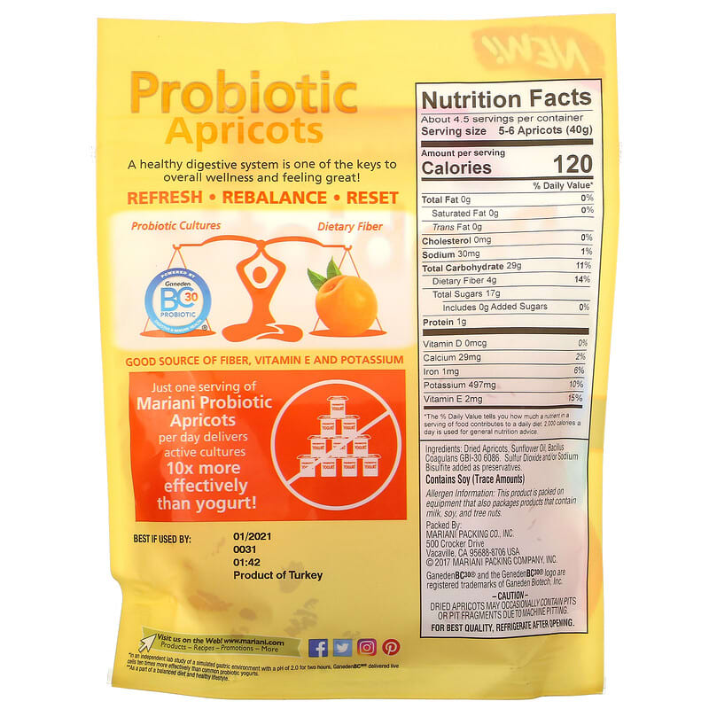 Mariani Dried Fruit, Premium Probiotic Apricots, 6 oz (170 g) 71022331212