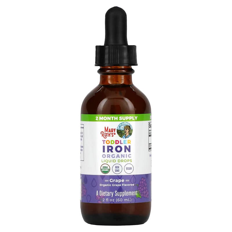 MaryRuth Organics, Toddler Iron Organic Liquid Drops, 1-3 Years, Grape, 2 fl oz (60 ml) 850036700562