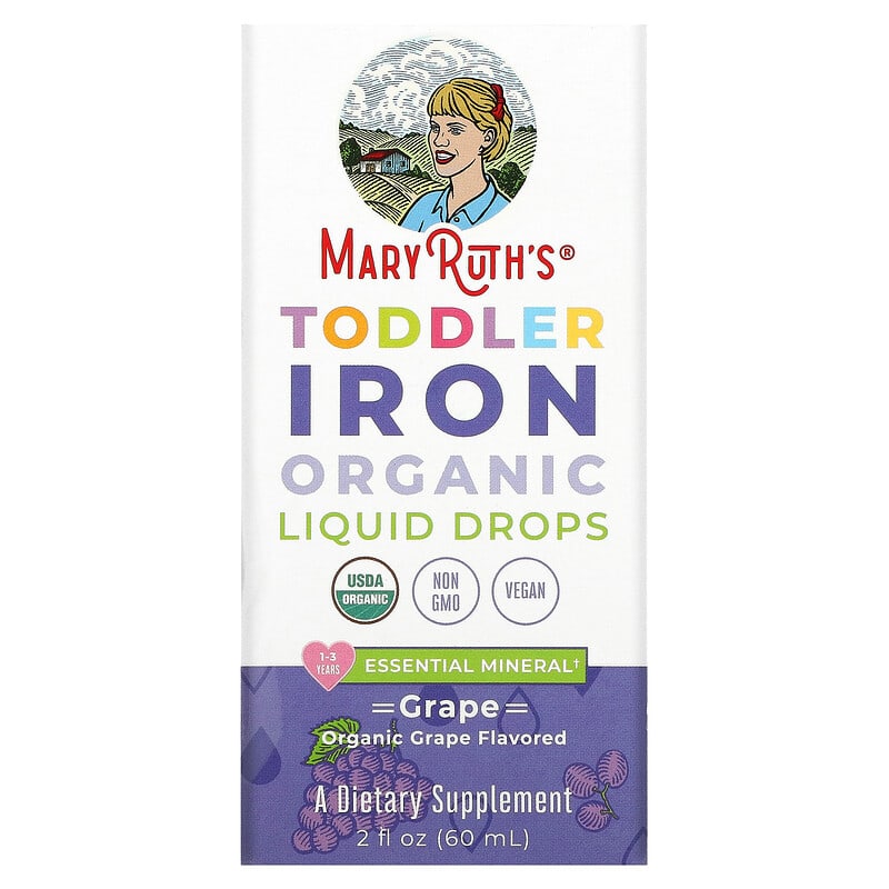 MaryRuth Organics Toddler Iron Organic Liquid Drops 1-3 Years Grape 2 fl oz (60 ml) 850036700562