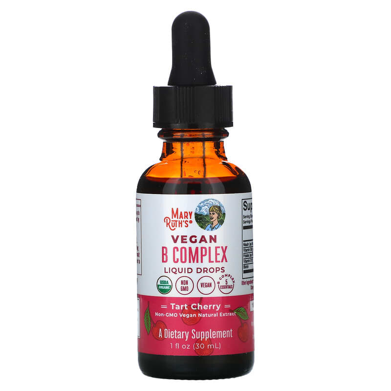 MaryRuth Organics, Vegan B Complex Liquid Drops, Tart Cherry, 1 fl oz (30 ml) 856645008136