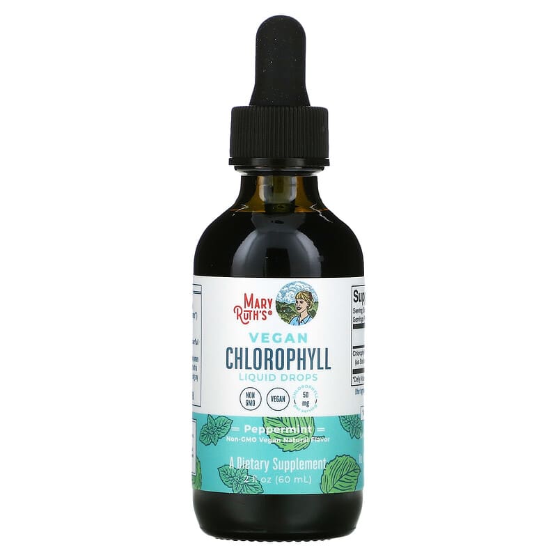 MaryRuth Organics, Vegan Chlorophyll Liquid Drops, Peppermint, 16.6 mg, 2 fl oz (60 ml) 850018471466