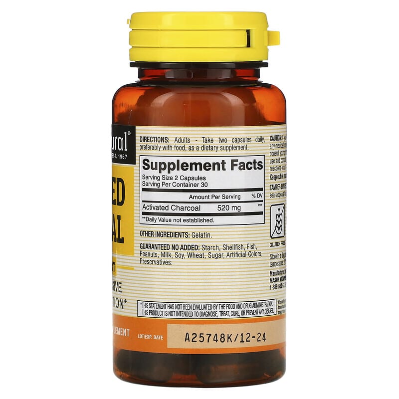 Mason Natural, Activated Charcoal, 60 Capsules 311845078759