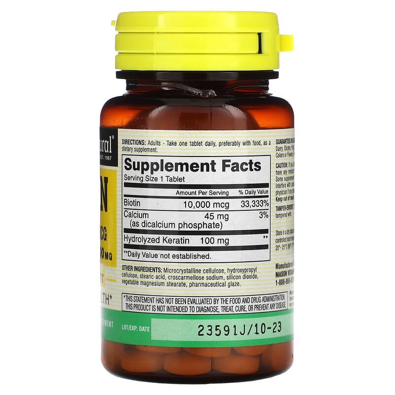 Mason Natural, Biotin Plus Keratin, 10,000 mcg, 60 Tablets 311845176554