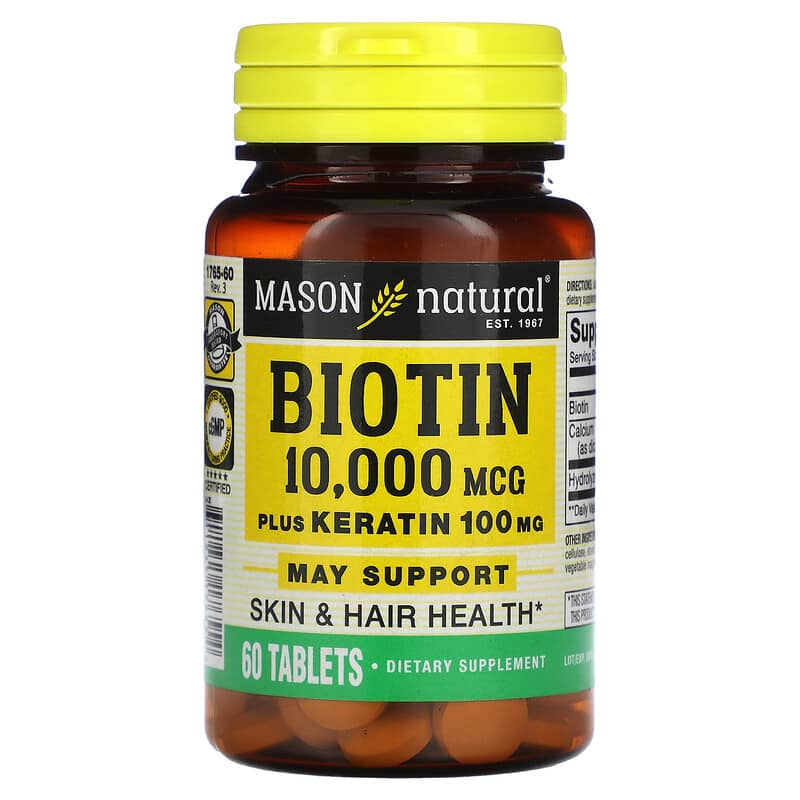 Mason Natural Biotin Plus Keratin 10,000 mcg 60 Tablets 311845176554