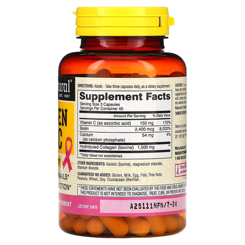 Mason Natural, Collagen 1,500 + C, 120 Capsules 311845170125