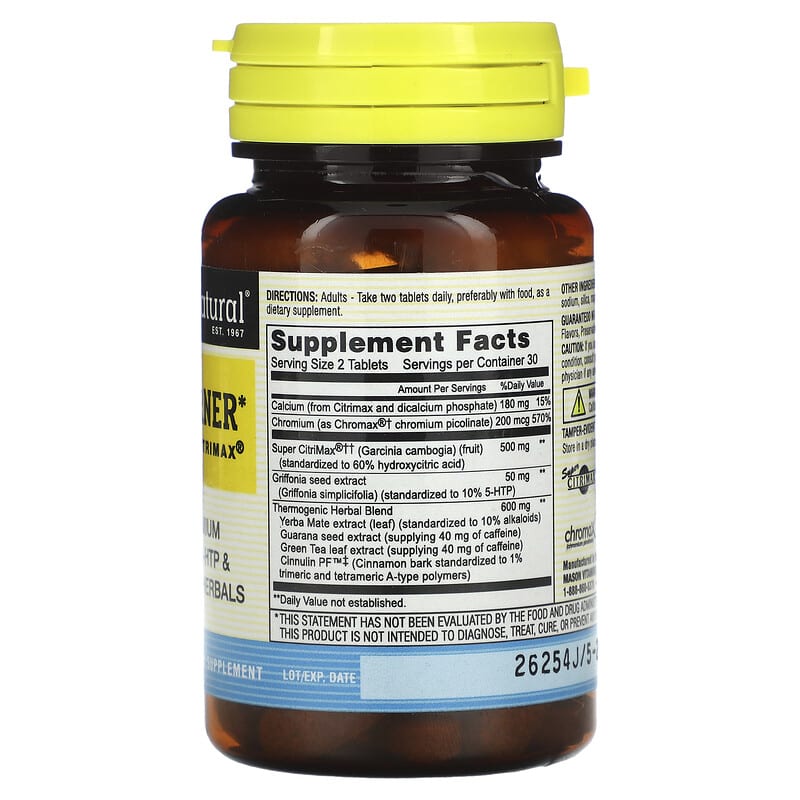 Mason Natural, Fat Burner Plus Super Citrimax, 60 Tablets 311845130952