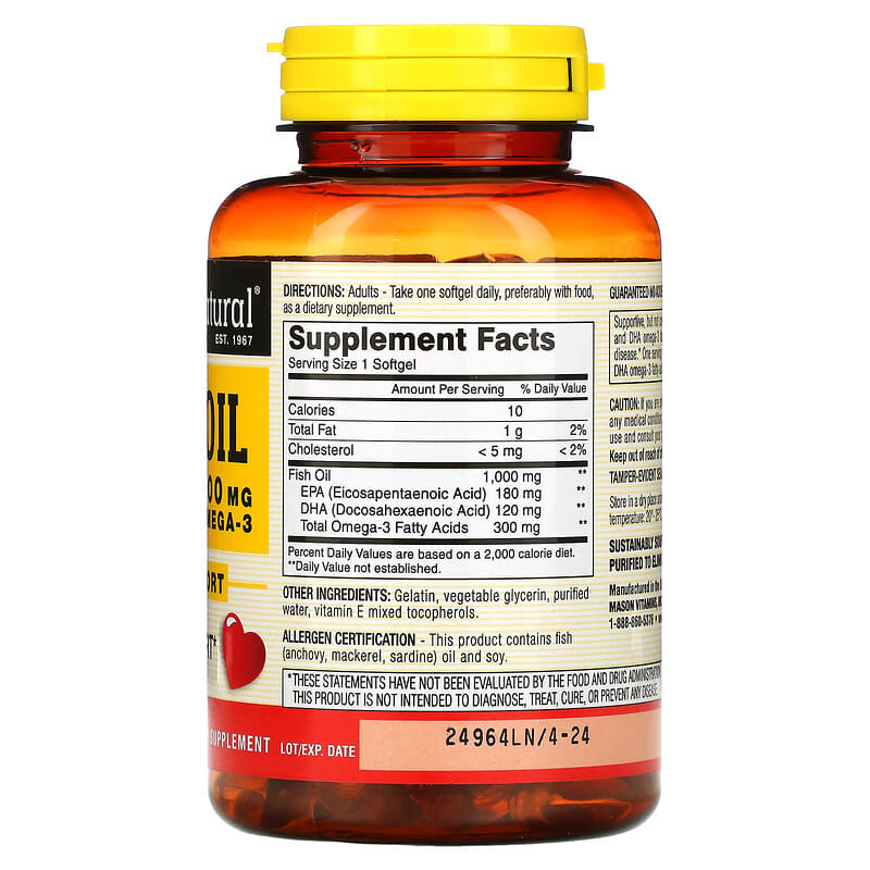 Mason Natural, Fish Oil, 1,000 mg, 120 Softgels 311845122322