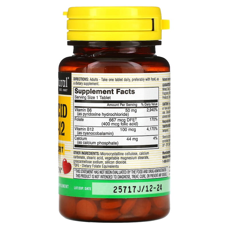 Mason Natural, Folic Acid B6 & B12, 90 Tablets 311845116994