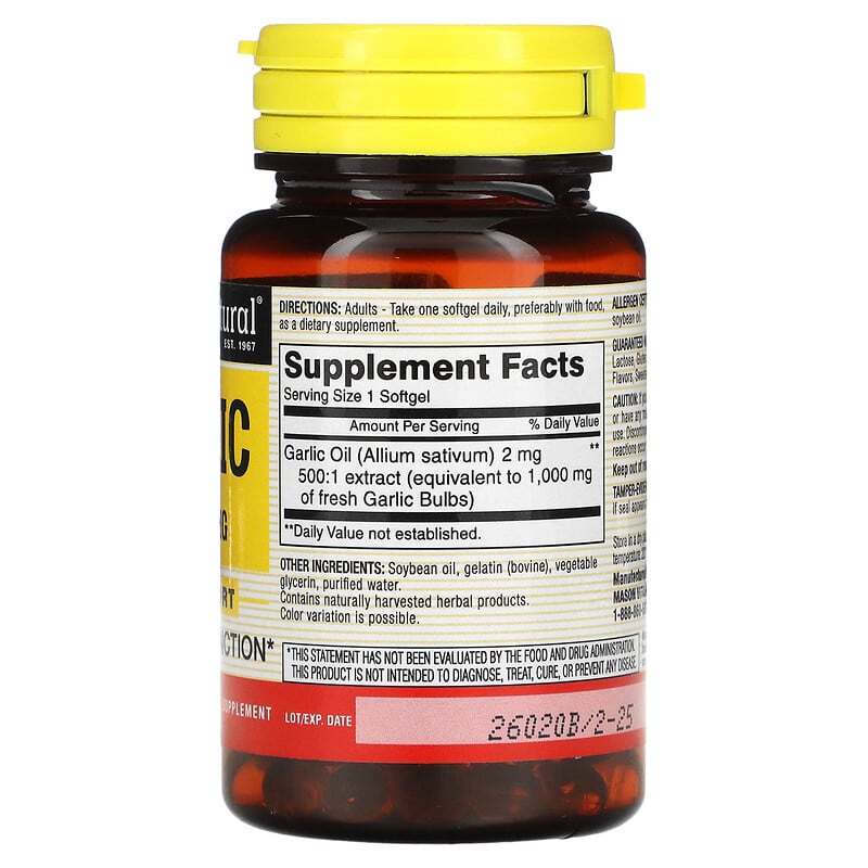 Mason Natural, Garlic Oil, 1,000 mg, 100 Softgels 311845069917