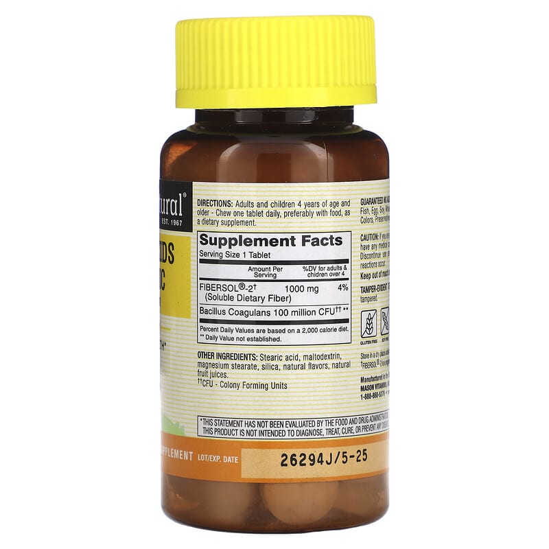 Mason Natural, Healthy Kids Probiotic with Fiber, 60 Chewables 311845171153