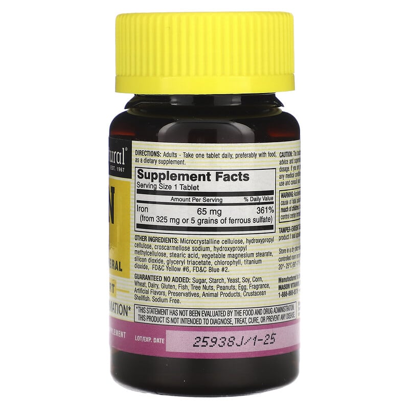 Mason Natural, Iron, 65 mg, 100 Tablets 311845149718