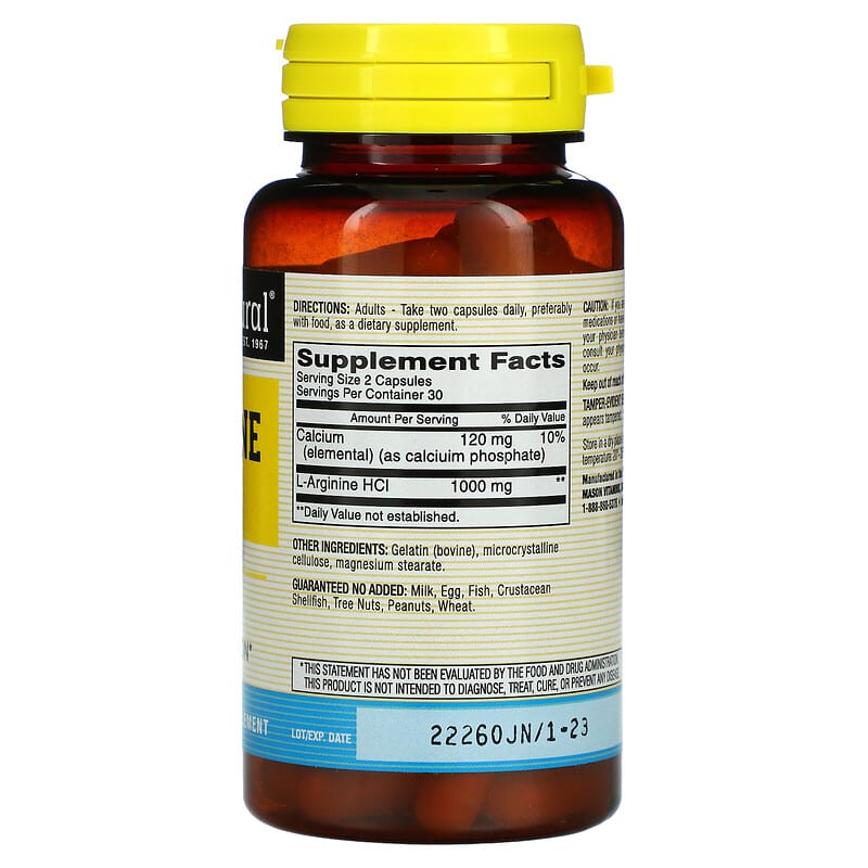 Mason Natural, L-Arginine, 500 mg, 60 Capsules 311845126450