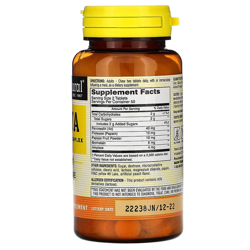 Mason Natural, Papaya, Digestive Enzyme Complex, 100 Chewables 311845054715