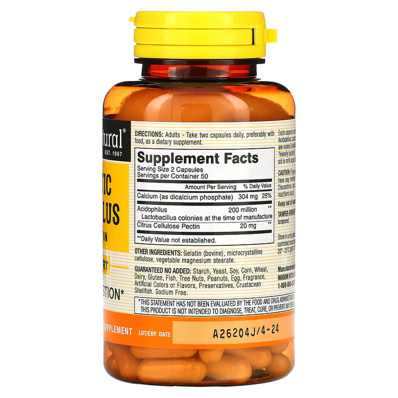 Mason Natural, Probiotic Acidophilus with Pectin, 100 Capsules 311845053312