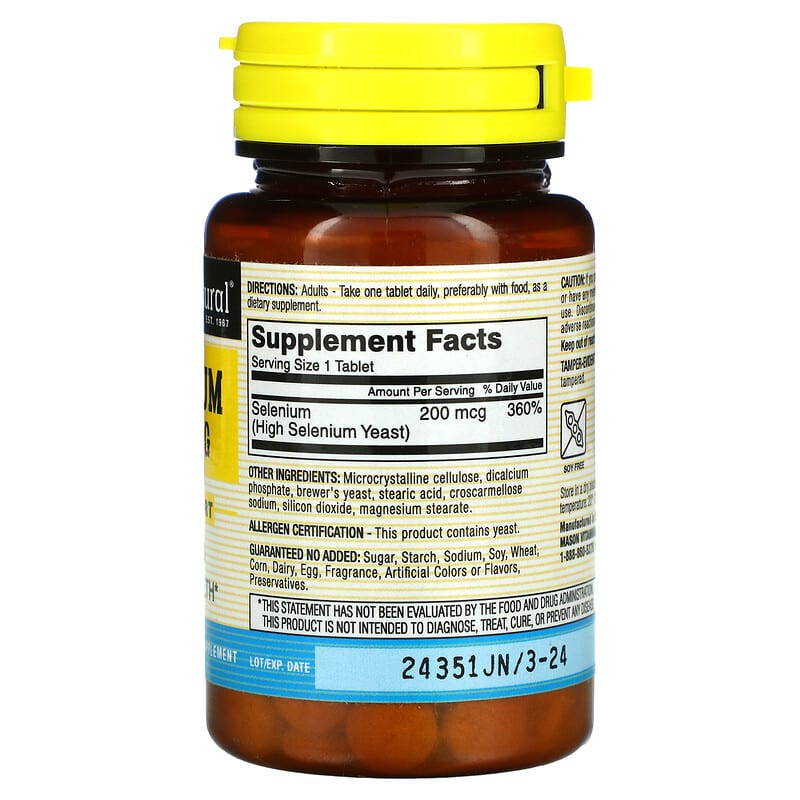Mason Natural, Selenium, 200 mcg, 60 Tablets 311845124951