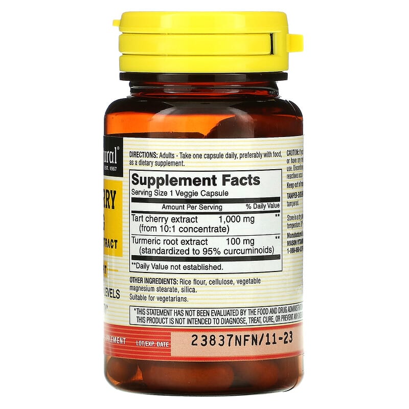 Mason Natural, Tart Cherry with Turmeric Extract, 1,000 mg, 60 Veggie Caps 311845176394
