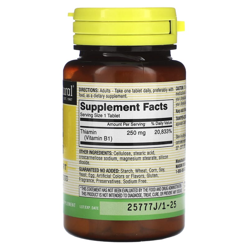 Mason Natural, Vitamin B-1, 250 mg, 100 Tablets 311845056610