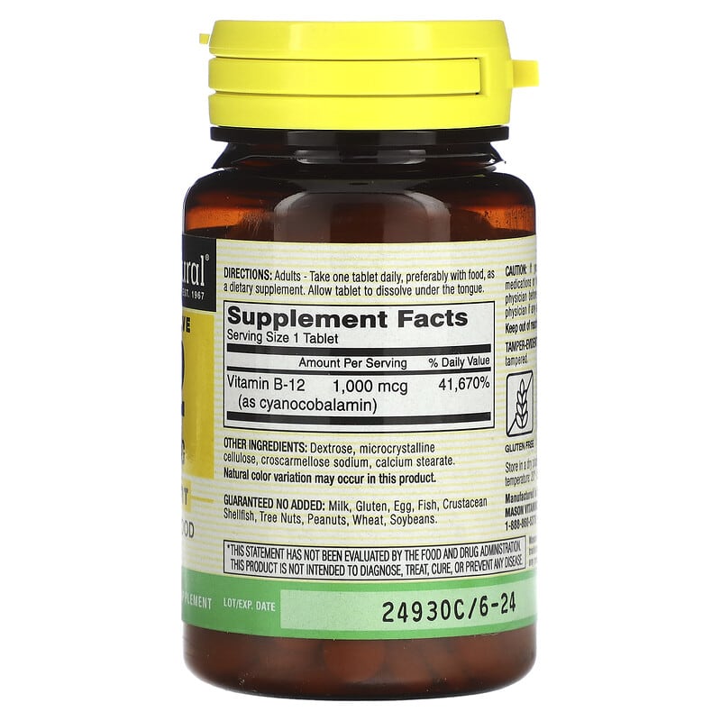 Mason Natural, Vitamin B-12, Quick Dissolve, 1,000 mcg, 100 Tablets 311845096616