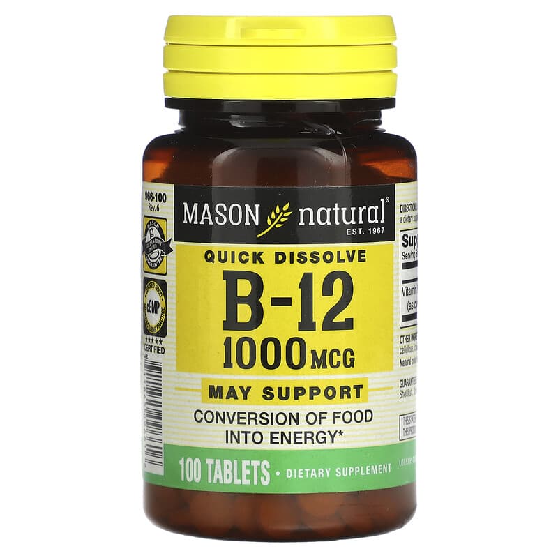 Mason Natural Vitamin B-12 Quick Dissolve 1,000 mcg 100 Tablets 311845096616