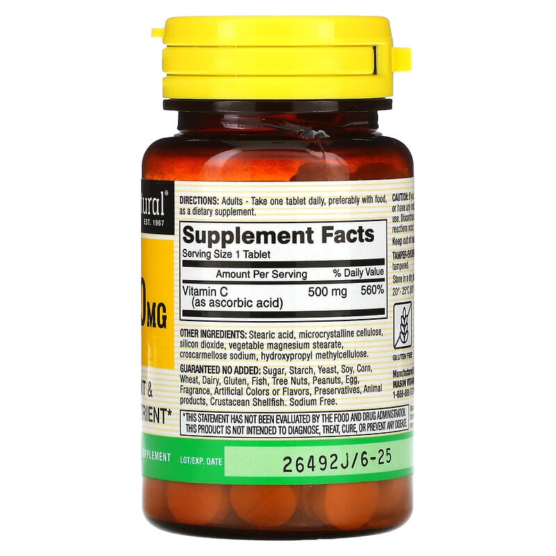 Mason Natural, Vitamin C, 500 mg, 100 Tablets 311845051714