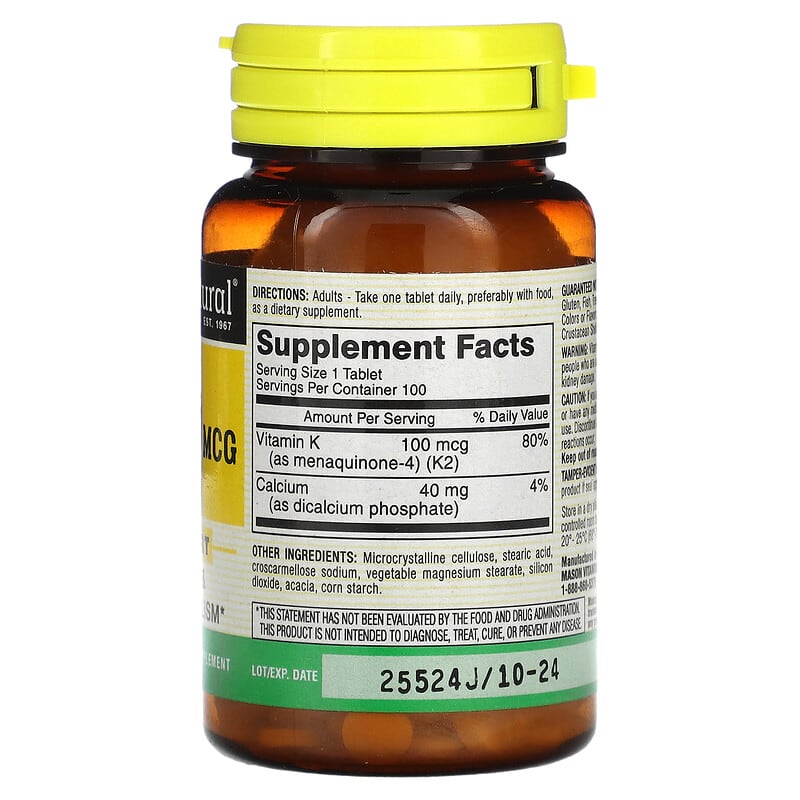 Mason Natural, Vitamin K2, 100 mcg, 100 Tablets 311845176813