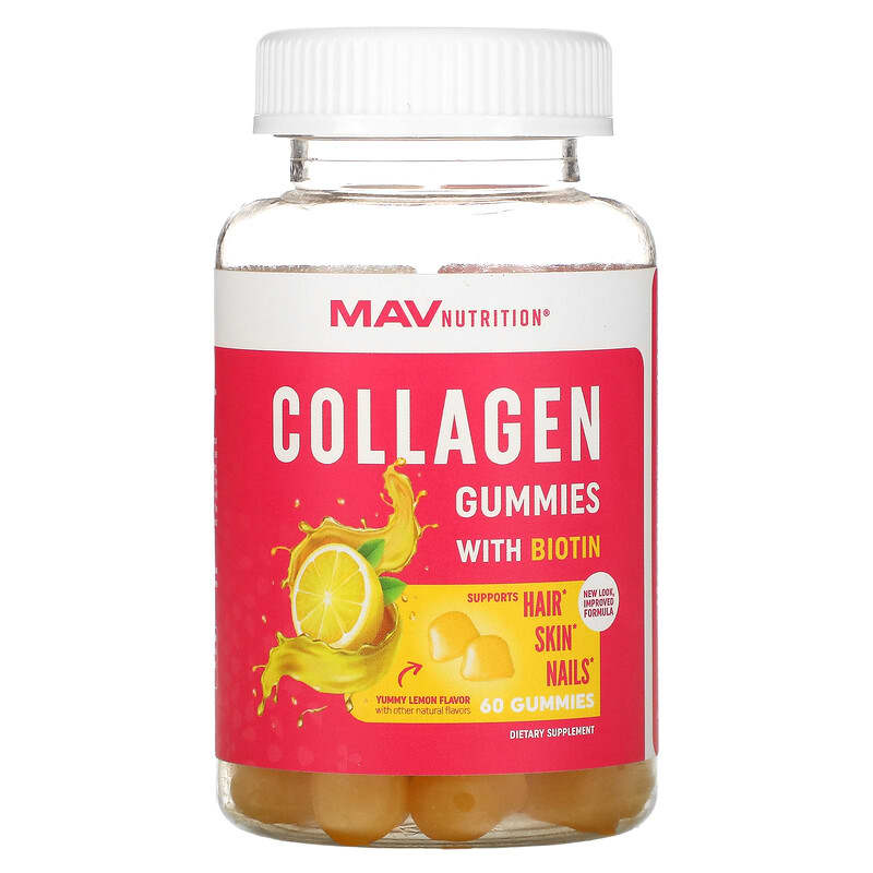 MAV Nutrition Collagen Gummies with Biotin Yummy Lemon 60 Gummies 850018273015