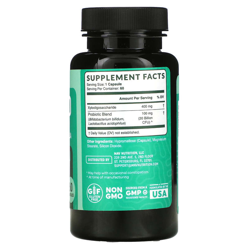 MAV Nutrition, Pre-Pro Synbiotic,  Pre + Probiotic Formula, 60 Capsules 850018273145