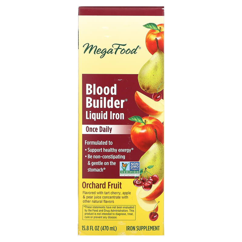 MegaFood Blood Builder Liquid Iron Once Daily Orchard Fruit 15.8 fl oz (470 ml) 51494103685