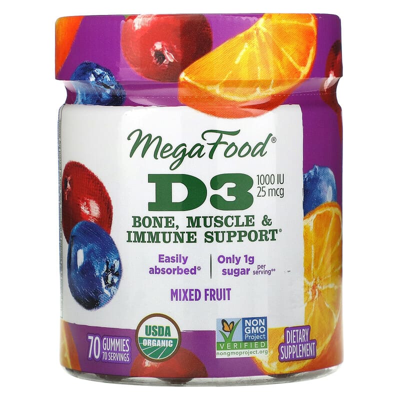 MegaFood D3 Mixed Fruit 1,000 IU (25 mcg) 70 Gummies 51494104125