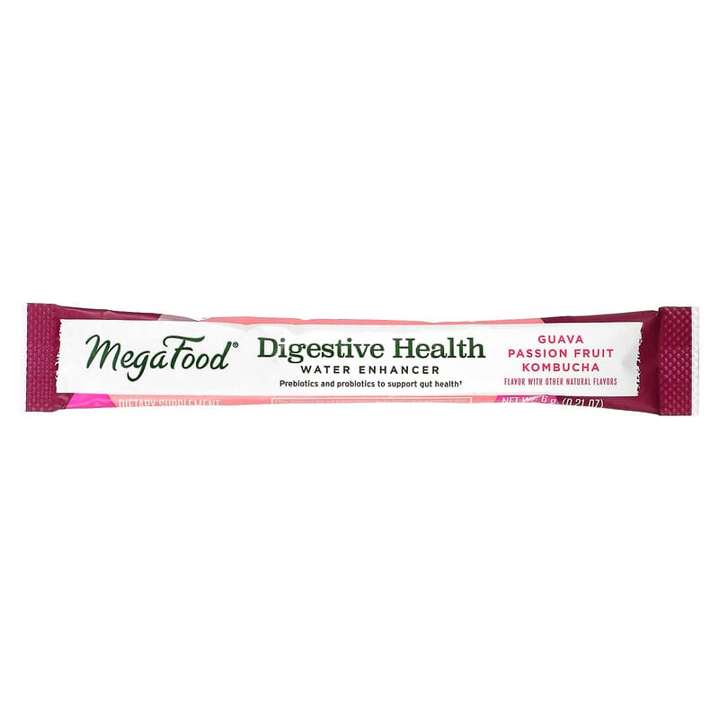 MegaFood, Digestive Health, Water Enhancer, Guava Passion Fruit Kombucha, 10 Packets, 0.21 oz (6 g) Each 51494104798