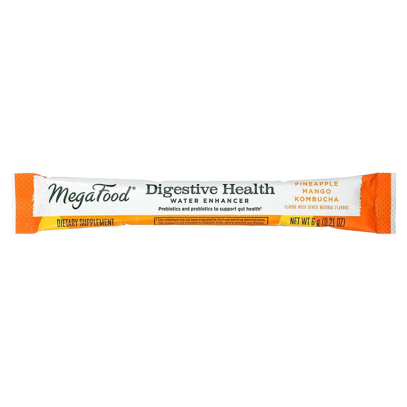 MegaFood, Digestive Health Water Enhancer, Pineapple Mango Kombucha, 10 Packets, 0.21 oz (6 g) Each 51494104781