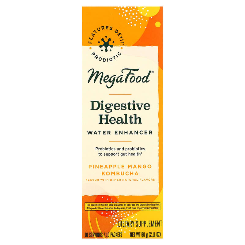 MegaFood Digestive Health Water Enhancer Pineapple Mango Kombucha 10 Packets 0.21 oz (6 g) Each 51494104781