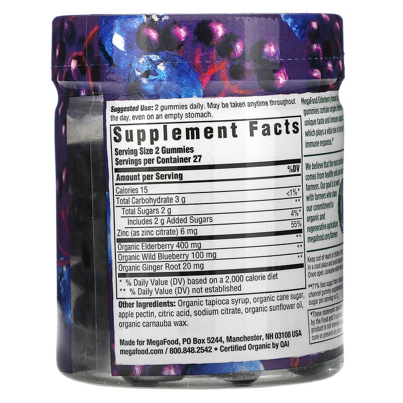 MegaFood, Elderberry Immune Support, Berry, 54 Gummies 51494104149
