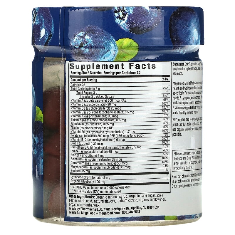 MegaFood, Men's Multi, Wild Blueberry,  60 Gummies 51494104354