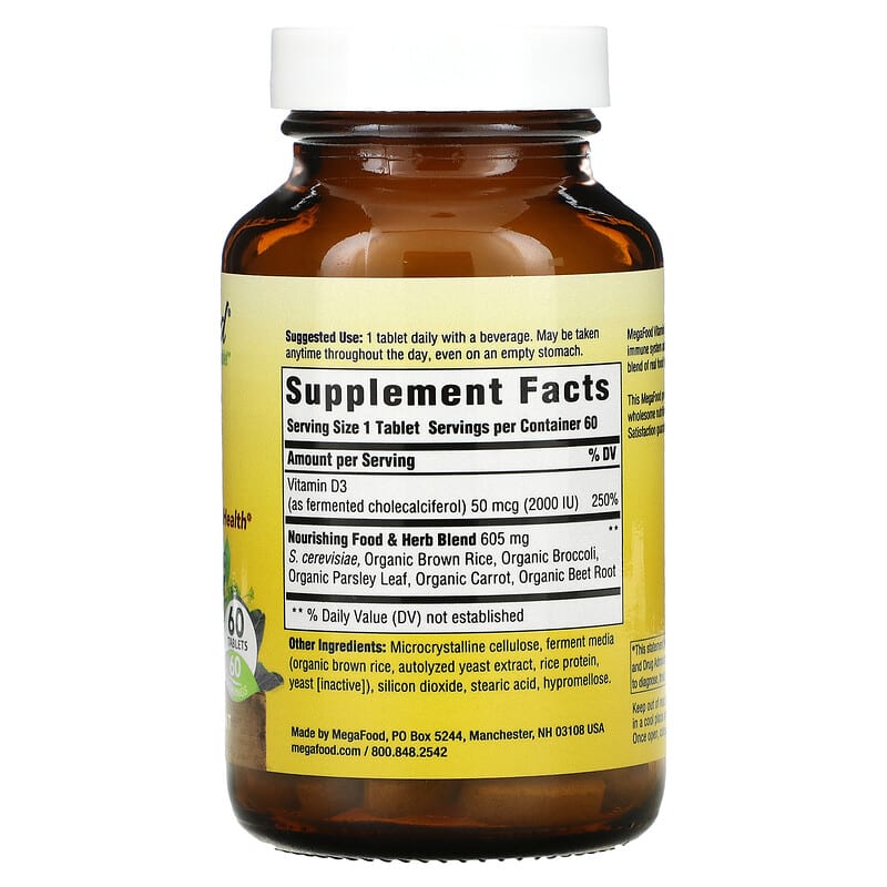MegaFood, Vitamin D3, 2,000 IU (50 mcg), 60 Tablets 51494102213