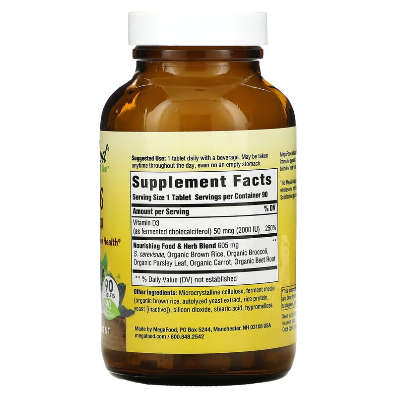 MegaFood, Vitamin D3, 2000 IU (50 mcg), 90 Tablets 51494102220