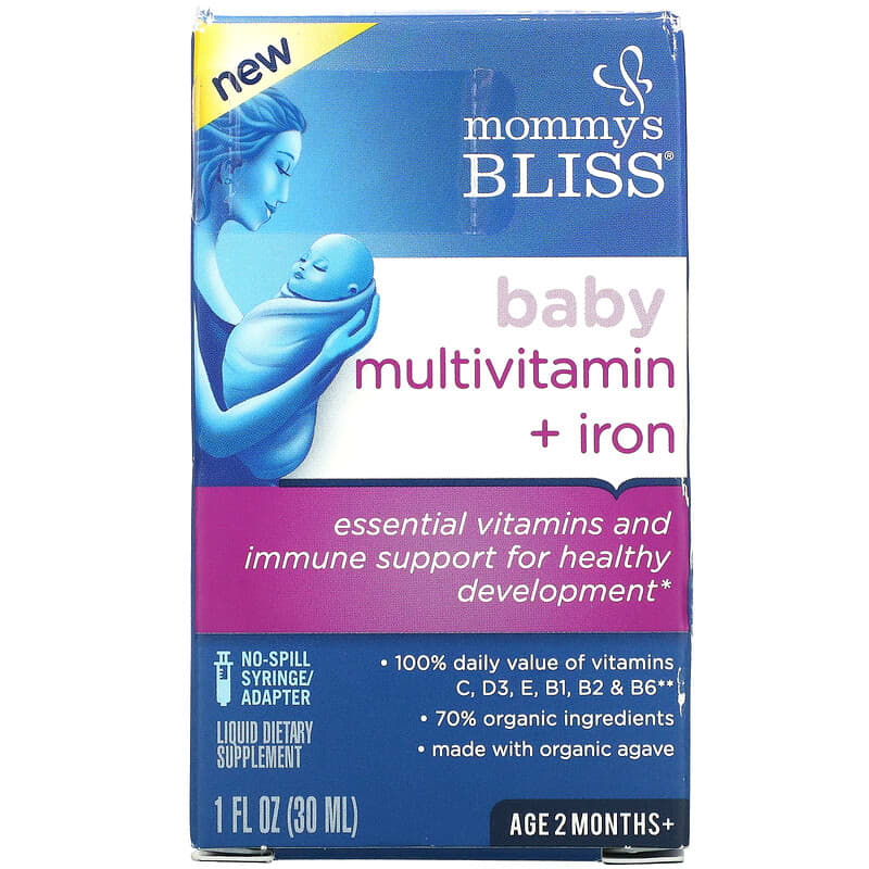Mommy's Bliss Baby Multivitamin + Iron Ages 2 Months Grape 1 fl oz (30 ml) 679234056147