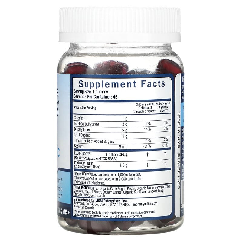 Mommy's Bliss, Kids Probiotic + Prebiotic,  2 Years+, Berry, 45 Gummies 679234075032