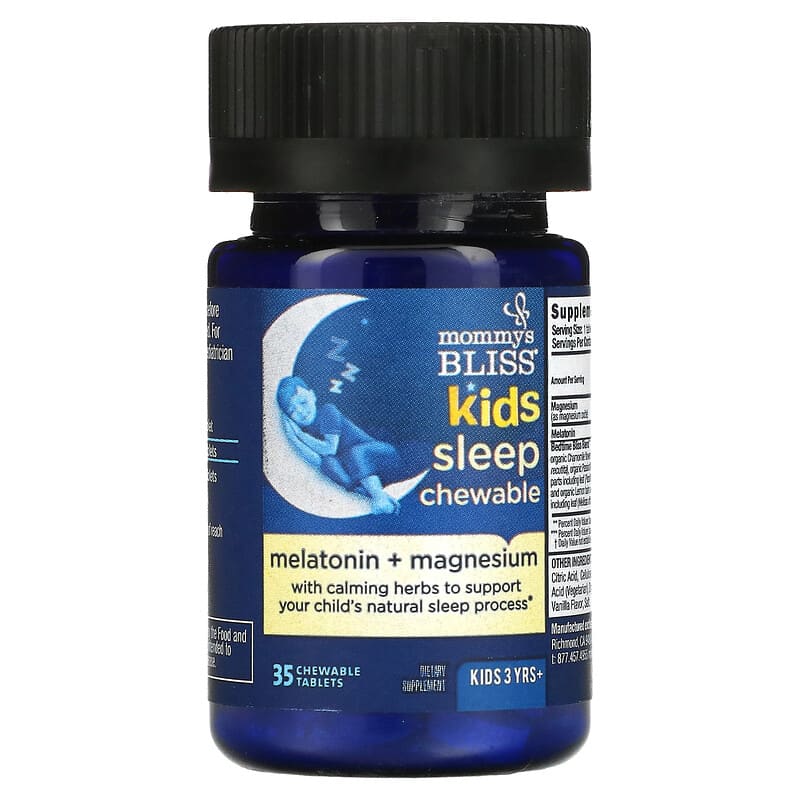 Mommy's Bliss, Kids Sleep Chewable, Melatonin + Magnesium, Kids 3 Yrs+, Natural Grape, 35 Chewable Tablets 679234071843