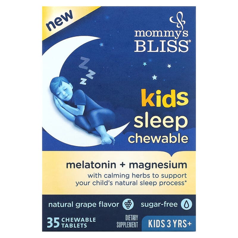 Mommy's Bliss Kids Sleep Chewable Melatonin + Magnesium Kids 3 Yrs+ Natural Grape 35 Chewable Tablets 679234071843