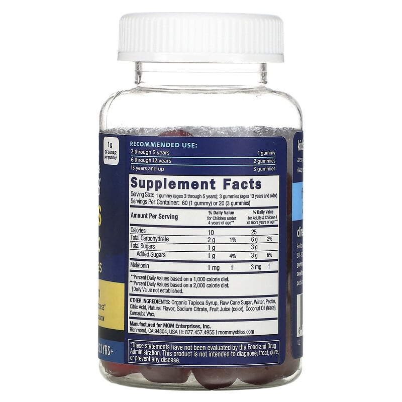 Mommy's Bliss, Kids Sleep Gummies + Melatonin, Kids 3 Years+, Strawberry, 60 Gummies 679234071805