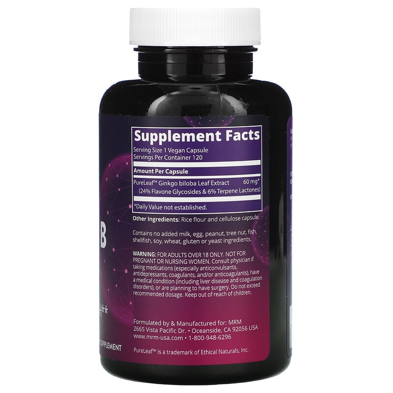 MRM Nutrition, Ginkgo B, 60 mg, 120 Vegan Capsules 609492540027