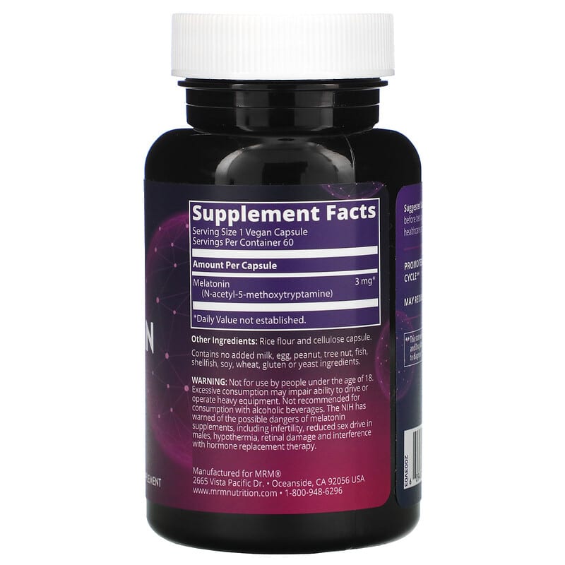 MRM Nutrition, Melatonin, 3 mg, 60 Vegan Capsules 609492570017