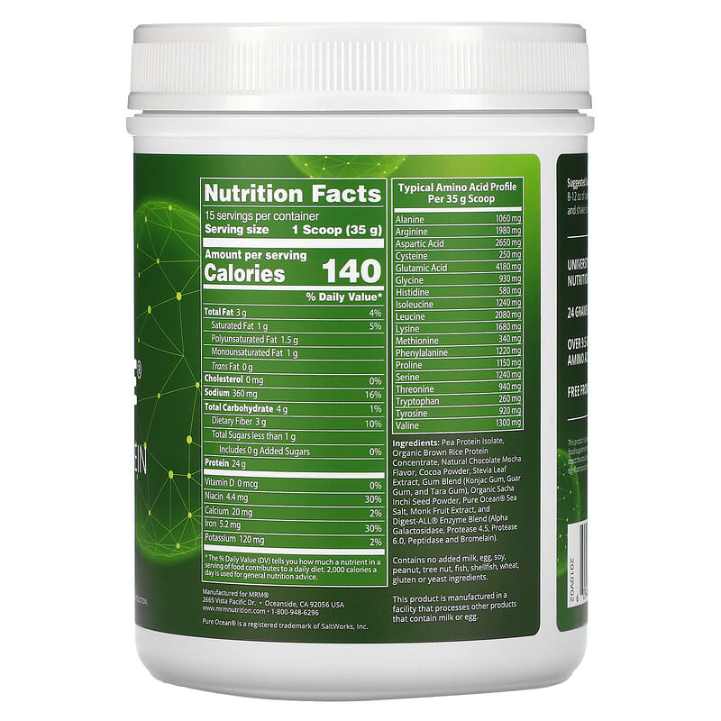MRM Nutrition, Veggie Elite, Performance Protein, Chocolate Mocha, 1.22 lb (555 g) 609492722669